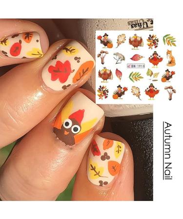 Fall Nail Art Stickers - Autumn Water Decals for Women - 12 PCS Thanksgiving Design Sticker - Maple Leaves, Turkey, Pumpkin - Nail Supplies for Acrylic Nails - Fall B - Buy Online on GoSupps.com