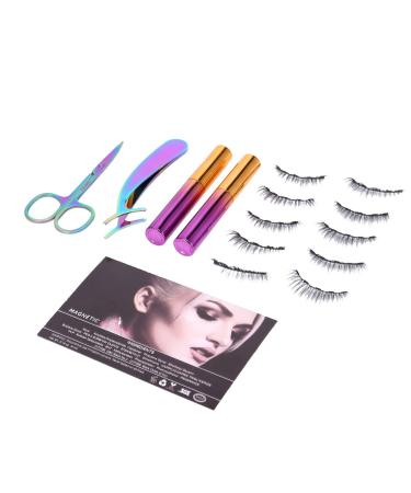 Beifenl 5 Pairs Magnetic Eyelashes Reusable No Glue Need Quantum Eyelashes with Eyeliner Kit with Tweezers Eyebrow Scissors