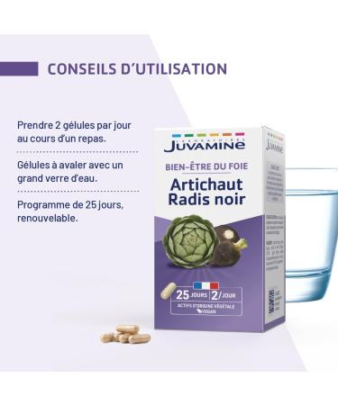 JUVAMINE - Artichoke and Black Radish - Liver Wellness - Contributes to the proper functioning of the Digestive and Hepatic System - 50 Capsules of plant origin - 25 days program - Buy Online on GoSupps.com