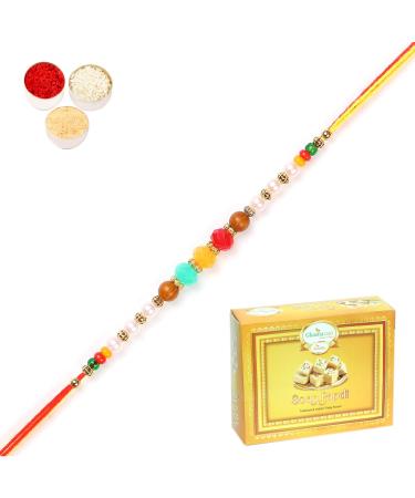 Ghasitaram Gifts Rakhis Online for Brother- 6045 Rakhi Thread with 200 GMS of Soan Papdi Rakhi with 200 gms of Soan Papdi