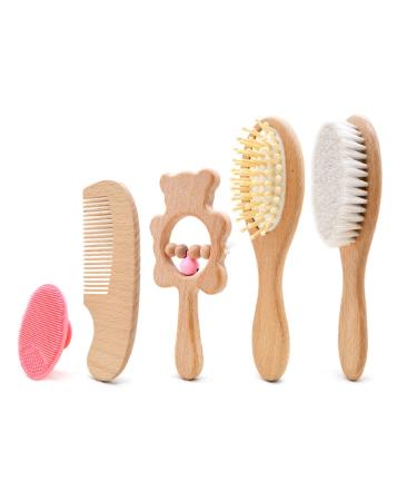 LooLoon Baby Brush and Comb Set Plus Toy  5 pcs Soft Bamboo Brush and Comb Set for Boys and Girls  Eco-Friendly 4-in-1 Baby Comb and Brush Set