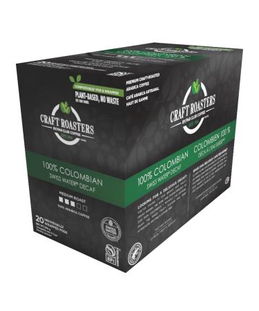 Club Coffee Craft Roasters 100% Colombian Swiss Water Decaf - Medium Roast Single Serve Coffee K-Cup Pods Compostable Coffee Pods Keurig Brewer Compatible Rainforest Alliance Certified 120 Count (20 Count Pack of 6) 100% Colombian Swiss Water Decaf - Medi