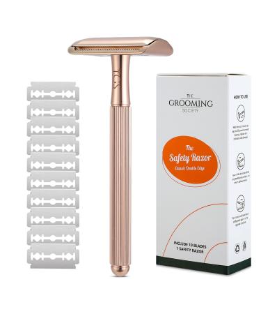 Single Blade Razor with 10 Double Edge Safety Razor Blades Refill Metal Razor for Men Women Zero Waste Reusable Eco-Friendly Razor for Close Smooth Shave - Gold