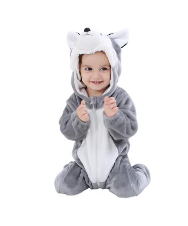 Doladola Unisex Baby Hooded Cartoon Animal Romper Toddler's Jumpsuit Baby's Outfit Infant's Pajama 3 5-4 5 Years Grey Husky