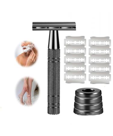 Jodial Razor Jodial Safety Edge Razor Women&Men Rose Gold Double Edge Safety Razor With 10 Platinum Coated Double Edge Safety Razor Blades (Black +Base)
