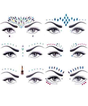 Lady Up Face Gems Stick on Rhinestones Mermaid Bindi Crystals Jewels Glitters Eyes Face Temporary Tattoos Stickers for Halloween Festival Carnival Party