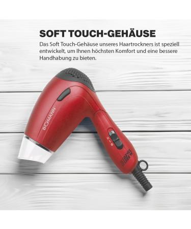 Bomann 1300W Travel Hair Dryer | Compact & Foldable | 2 Temperature Levels | Includes 360 Nozzle & Volume Diffuser | Soft Touch Housing | HTD 8005 CB - International Shipping Available - Buy Online on GoSupps.com