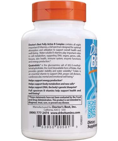 Doctor's Best Fully Active B Complex with Quatrefolic | 60 Veggie Caps - Boost Energy & Support Health - Buy Online on GoSupps.com