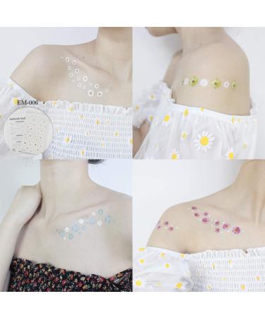 Oottati 15 Sheets Yellow White Daisy Flower Temporary Tattoo Stickers for Women - Wrist Hand Neck Tattoos - Buy Online on GoSupps.com