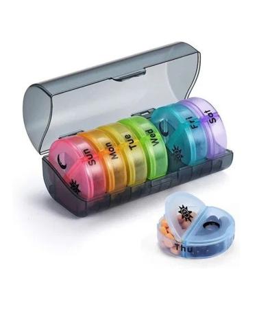 7-Day Pill Organizer with Two Compartments Per Day Ideal for Pills/Vitamins/Fish Oil/Supplements Storage BPA-Free and Easy to Clean (Black - Colorful) Black (Colorful)