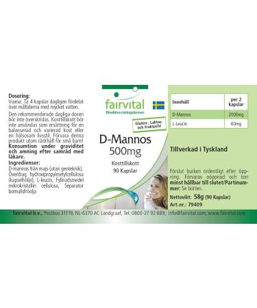 Fairvital | D-Mannose 500mg - pour 15 jours - HAUTEMENT DOSE - 90 g lules - monosaccharide naturel - Buy Online on GoSupps.com
