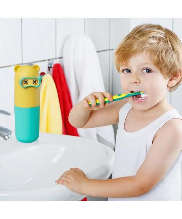 Grayoe Kids Toothbrush Cup Set - Adorable Bear Design Perfect for Travel & Home - 2 Pieces (Yellow Green & Blue) - Buy Online on GoSupps.com