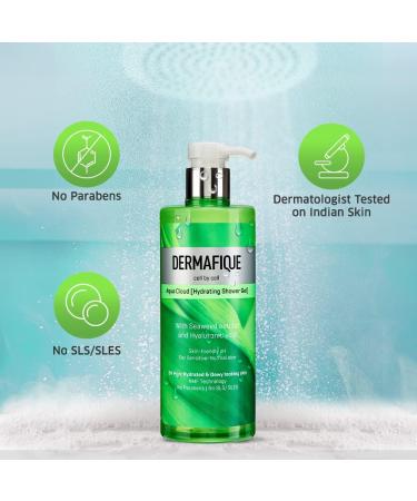 Derma_fique Aqua Cloud Hydrating Shower Gel 500ml Body Wash for Women & Men No Parabens. Seaweed Extracts & Hyaluronic Acid Suitable for Sensitive - Normal Skin | Dermatologist Tested - Buy Online on GoSupps.com