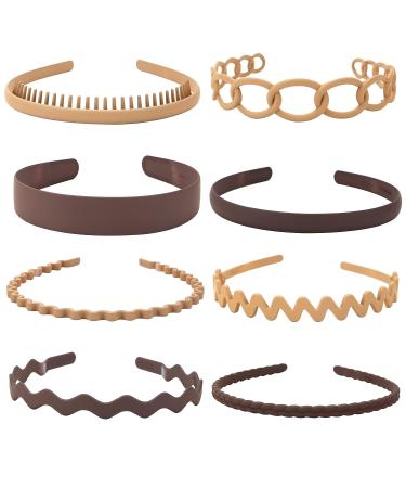 Unisex Plastic Headband Set - 8Pcs Hair Bands for Men and Women - Non Slip Sports Headbands in Khaki and Coffee - Buy Online on GoSupps.com