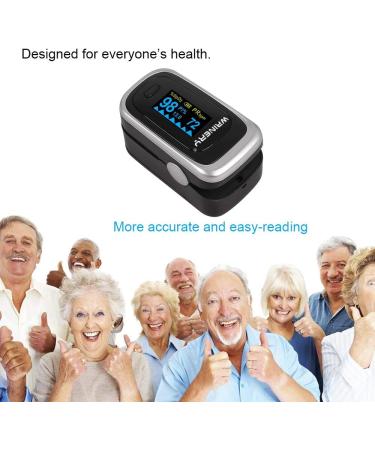 WRINERY Oxygen Saturation Monitor - Portable Pulse Oximeter Fingertip with OLED Display O2 Saturation Monitor Includes Batteries & Lanyard (Royal Black-Silver) - Shop Internationally - Buy Online on GoSupps.com