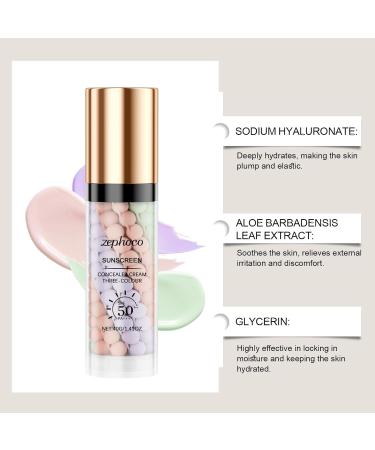 3 Color Sunscreen Concealer Cream 1.41oz - Broad Spectrum SPF Tinted Moisturizer with Lauric Extract & Glycerin Weightless Daily Protection for Even Skin Tone & Natural Radiance - Buy Online on GoSupps.com
