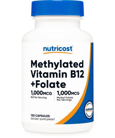 Nutricost Methylated Vitamin B12 + Folate Supplement (2 000 mcg) 120 Capsules - 1 000 mcg of Vitamin B12 + 1 000 mcg of Methyl Folate Gluten-Free 60 Servings