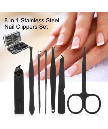 Fingernail Scissors 2 Color 8 in 1 Mini Nail Kit Travel Manicure Kit Stainless Steel Nail Clippers Set Nail File Nail Manicure Kit (Black) - Buy Online on GoSupps.com