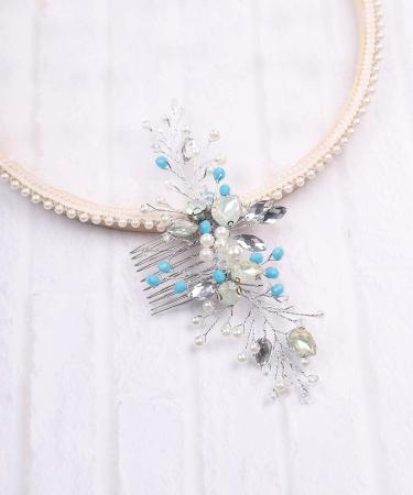 Anglacesmade Bridal Crystal and Pearl Hair Comb Blue Opal Back Comb Bohemian Wedding Headpiece Prom Party Festival Hair Accessories for Women and Girls - Buy Online on GoSupps.com