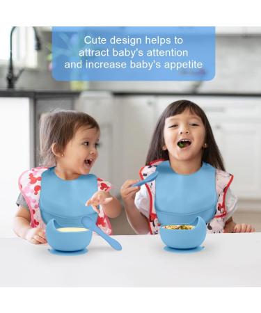 Vicloon Silicone Baby Feeding Set - 4Pcs Weaning Set with Suction Plate, Bib, Spoon & Fork | BPA-Free Toddler & Kids Bowl Set - Blue - Buy Online on GoSupps.com