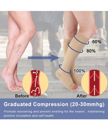 Beister Open Toe Knee High Compression Socks - 20-30 mmHg Support - Varicose Veins, Edema, Flight, Pregnancy - Beige XXL - Buy Online on GoSupps.com