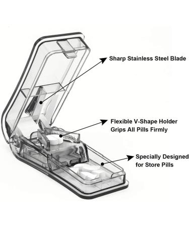 2PCS Pill Cutter for Small or Large Pills - Best Multiple Pill Splitter with Pill Box Design - Made in USA (Gray) - Buy Online on GoSupps.com