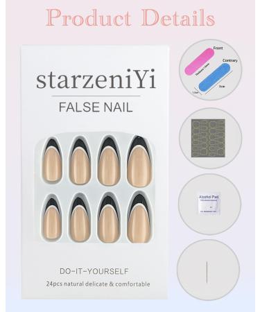 French Tip Press on Nails - Almond Medium Reusable Fake Nails - Full Cover Black Artificial Nails for Women - Buy Online on GoSupps.com