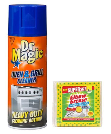 Dr Magic Oven and Grill Cleaner Spray (1X 390 ml)- Effortlessly and Effectively Remove All Stubborn Food Residues and Grease from Oven and Grill - with 1 Pack Elbow Grease Power Cloth Dr Magic Oven and Grill Cleaner + Power Cloth