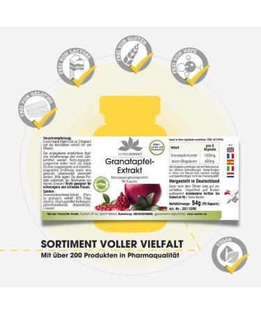 Pomegranate Extract 500mg - High-Dose Vegan Capsules | 40% Ellagic Acids | Herbadirekt by Warnke - German Pharmacy Quality - 90 Count - Buy Online on GoSupps.com