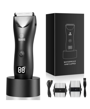 Men Body Hair Trimmers Electric LCD Battery Indicator Safe Blade Waterproof Groin Hair Shavers Male Painless Wet and Dry Quiet Hygiene Razor with Standing Charging SMT033 Black