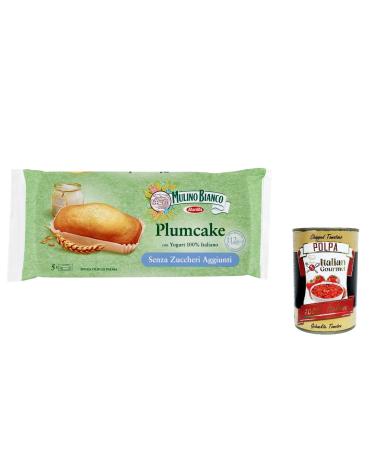 Italian Gourmet E.R. Mulino Bianco Plumcake No Sugar Added to Italian Yogurt 155g + Pulp 400g (Pack of 12)