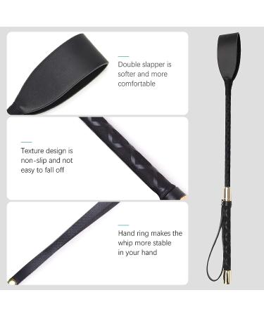 TWGJM 12 Inch Horse Whip  Genuine Leather Riding Crop for Equestrian Training  Black Riding Whip Jump Bat with Double Slapper - Buy Online on GoSupps.com