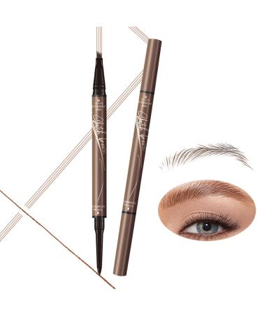 Microblading Eyebrow Pencil Brow Pencil 2-in-1 Dual-headed Eyebrow Pen with 4-Prong Micro-Fork-Tip Applicator and Precise Brush-Tip Create Natural-Looking Brows Stay on All Day Light Brown Light-brown