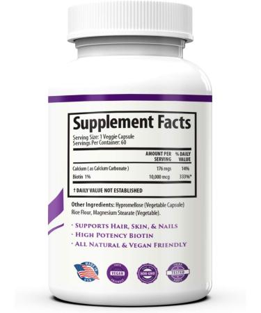Biotin 10000mcg Supplement for Hair, Skin, and Nails - 60 Day Supply for Men and Women - Buy Online on GoSupps.com