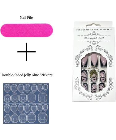 24PCS Square French Rhinestone Gloss Black Press on Nails for Women and Girls - Buy Online on GoSupps.com