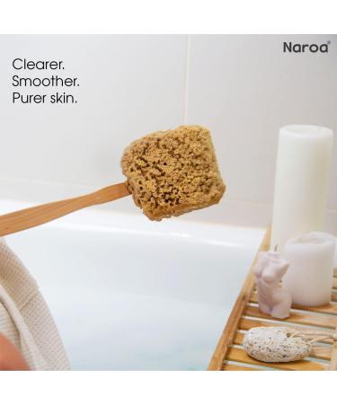 Naroa Natural Back Sponge Scrubber | Long Handle Exfoliating Shower Brush for Improved Skin Health | Detachable Head for Back Acne Relief | Ideal for Men and Women - Buy Online on GoSupps.com
