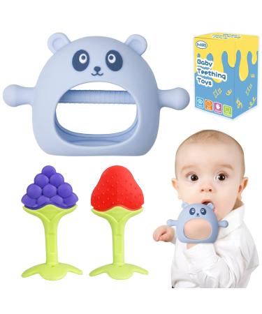 Baby Teething Toys  3 PCS Teethers Set for 0-6  3-6 Months & 6-12 Months  Baby Essentials  Infant Toys  Baby Chew Toys Set Food Grade Silicone  Bear Shape Teething Toy Fruit Shape Teether Set Bear & Fruit