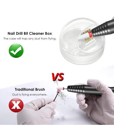 AMAZDIP Nail Drill Bits Cuticle Cleaner Case Tool - 2-in-1 Steel Wire & Nylon Brush for Carbide/Ceramic Bits - White - Buy Online on GoSupps.com