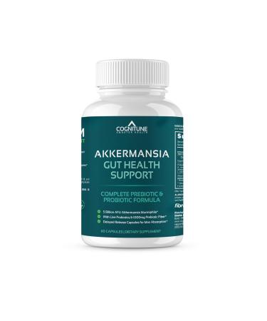 CogniTune Probiotic with 5 Billion AFU Akkermansia Muciniphila - Supports Gut Health with 30 Billion CFU and Prebiotic Fiber - Delayed Release Capsules