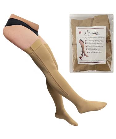 Presadee Closed Toe Thigh High 20-30 mmHg Firm Compression Leg with YKK Zipper (Beige, 4) Beige 4