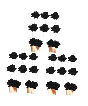 Beavorty 3 Sets Rose Hair Clip Rose Hair Comb Clip Black Rose Flower Hair Comb Wedding Hair Comb Hair Accessories for Women Wedding Bridal Bride The Flowers Steamed Stuffed Bun Abs