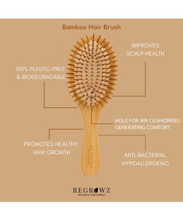 Regrowz Bamboo Paddle Hair Brush with Round Bristles - Detangling & Scalp Massage - Eco-Friendly & Unique - Buy Online on GoSupps.com