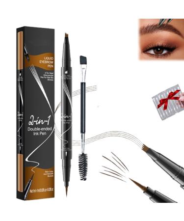 Trailott Eyebrow Pen Trailott Microblading Eyebrow Pencil Waterproof Trailott Eyebrow Pen 4 Fork Tip Trailott Microblading Eyebrow Pen Hellokiss Microblading Eyebrow Pen With 100 Cotton Swabs (#01)