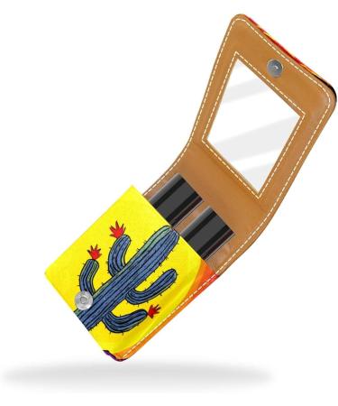 Travel Lipstick Organizer Case | Portable Makeup Bag with Mirror | Green Desert Cactus Design - Shop Now - Buy Online on GoSupps.com