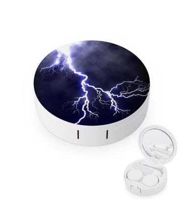 Fulmination in The Dark Blue Sky Round Case For Contact Lens Kit Storage Box with Mirror Printed