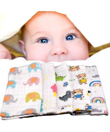 Duncan Duck 6 Layer Muslin Cloths for Baby - Super Soft and Absorbing Muslin Squares - a newborn essentials - baby wash cloth - burp cloths for newborn - muslin squares - 100% cotton.(Dinosaur)