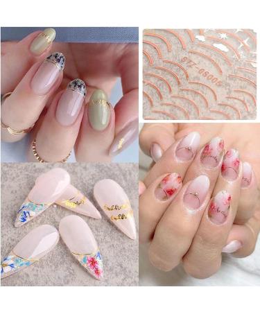 3D Rose Gold Metal Nail Stickers - Self-Adhesive Nail Art Decals for DIY Manicure | 8 Sheets of Stripe Lines & French Tips - Buy Online on GoSupps.com