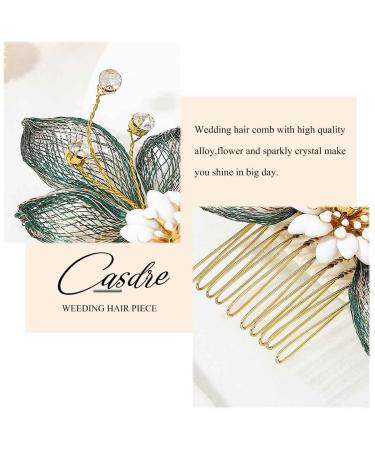 Gold Leaf Flower Bride Wedding Hair Comb Crystal Hair Accessories for Women (Green) - Buy Online on GoSupps.com