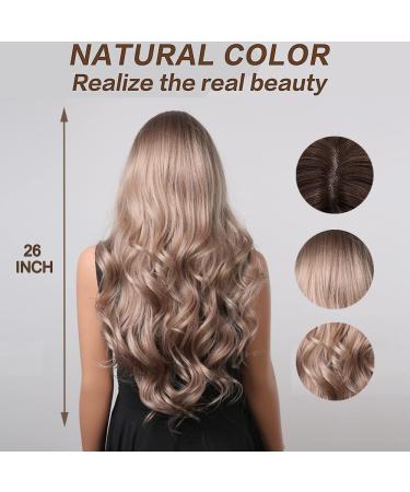 Esmee Long Wavy Ombre Brown to Ash Blonde Highlight Wig - 26 Inches | Heat Resistant Synthetic Hair for Daily Party & Cosplay - Buy Online on GoSupps.com