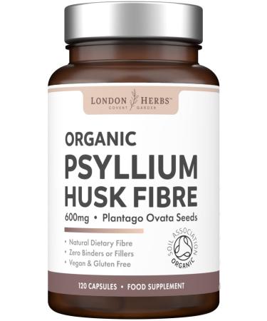 Organic Psyllium Husk Capsules 1200mg | Fibre Supplement | High Strength Psyllium Husk Powder | 120 Vegan Capsules | Natural Stool Softener | by London Herbs